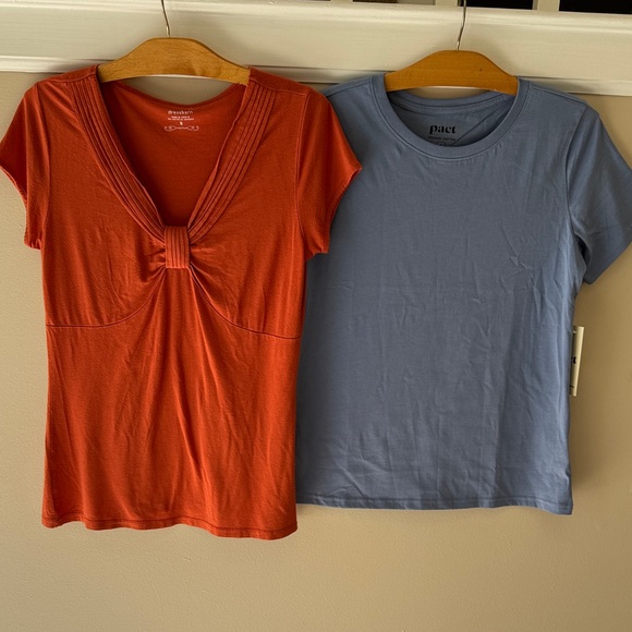 Pact Tops - Bundle of 2 Women's Short Sleeve Tops, one Pact Organic Cotton & one Dressbarn